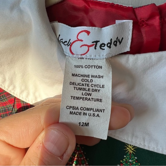 Girls Collared Christmas Tree Embroidered Dress - Picture 7 of 11